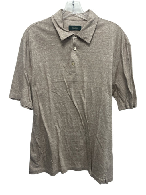 Zanone Size 52 Beige & White Cotton Striped Polo Men's Short Sleeve Beige & White / 52