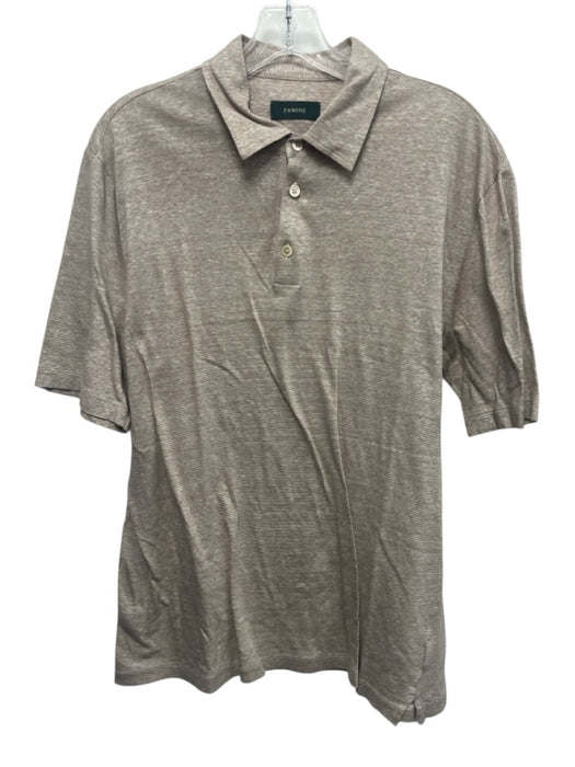 Zanone Size 52 Beige & White Cotton Striped Polo Men's Short Sleeve Beige & White / 52