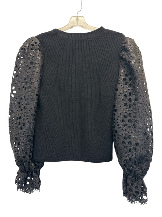 Sea New York Size XS Black Wool & Polyester Long puff sleeve Eyelet Sweater Black / XS