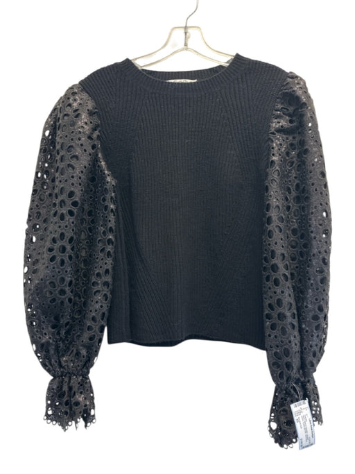 Sea New York Size XS Black Wool & Polyester Long puff sleeve Eyelet Sweater Black / XS