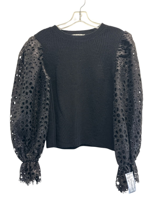 Sea New York Size XS Black Wool & Polyester Long puff sleeve Eyelet Sweater Black / XS