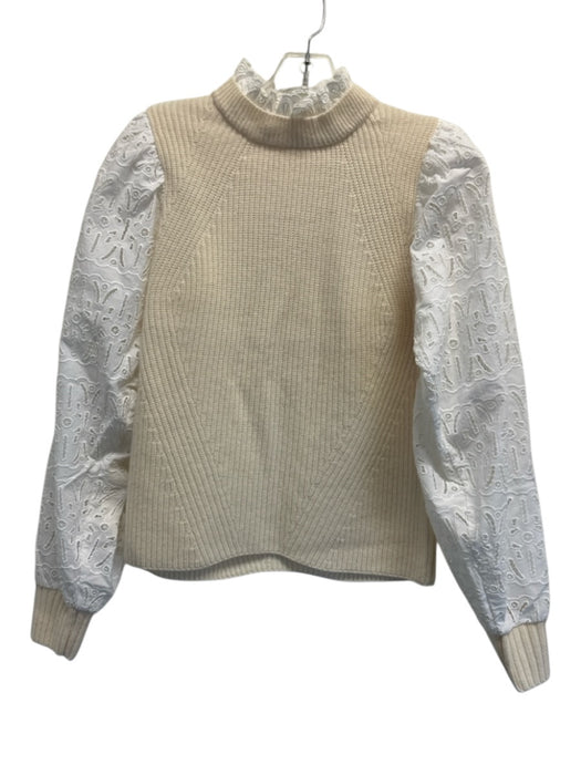 Sea New York Size XS Cream & White Wool & Cotton Long puff sleeve Eyelet Sweater Cream & White / XS