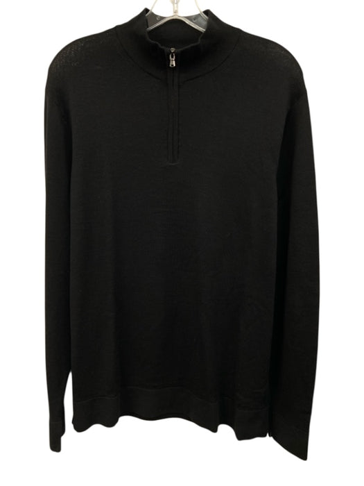 Sunspel Size L Black Wool Solid Quarter Zip Men's Sweater Black / L