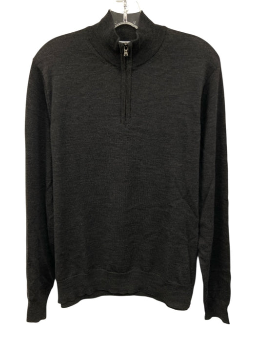 Sunspel Size L Dark Gray Wool Solid Quarter Zip Men's Sweater Dark Gray / L