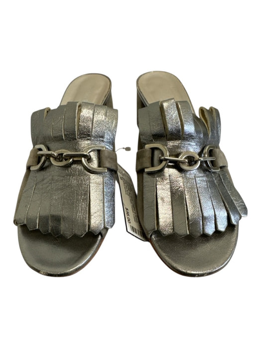 Michele Lopriore Shoe Size 38 Gray & Silver Leather & Suede Round Toe Sandals Gray & Silver / 38