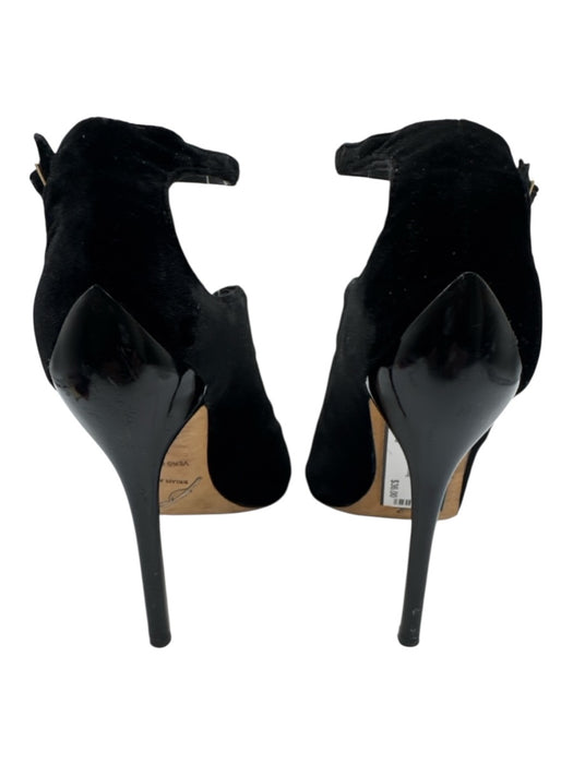 Brian Atwood Shoe Size 7.5 Black Velvet & Leather Peep Toe Ankle Strap Booties Black / 7.5