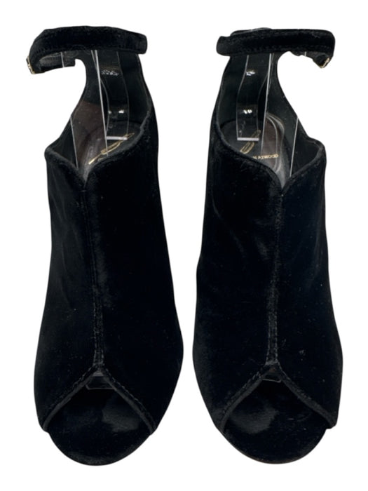 Brian Atwood Shoe Size 7.5 Black Velvet & Leather Peep Toe Ankle Strap Booties Black / 7.5
