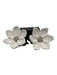 Oscar de la Renta White & Silver Raffia Clip Ons Woven Beaded Flower Earrings White & Silver