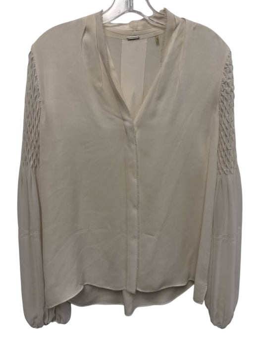 Elie Tahari Size S Creme Polyester Button Up Long Sleeve Frayed Edge Top Creme / S