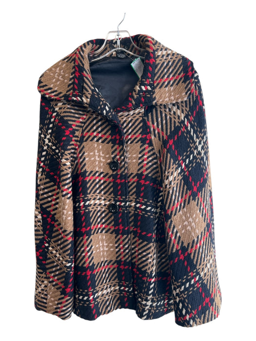 Cejon Brown, Red, & Blue Polyester Blend Plaid Button Front Collar Cape Brown, Red, & Blue / S/M