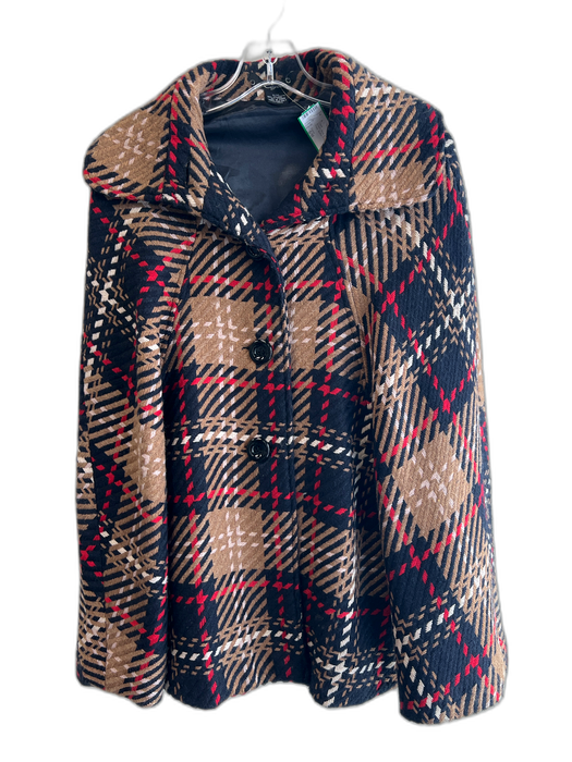 Cejon Brown, Red, & Blue Polyester Blend Plaid Button Front Collar Cape Brown, Red, & Blue / S/M