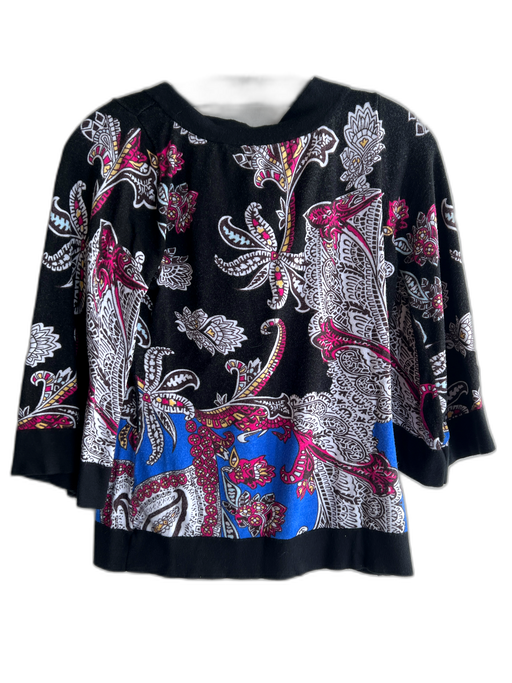 Red Size S Black & Multi Rayon Blend V Neck 1/2 Sleeve Paisley Print Knit Top Black & Multi / S