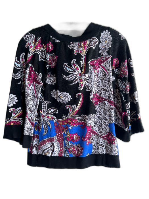 Red Size S Black & Multi Rayon Blend V Neck 1/2 Sleeve Paisley Print Knit Top Black & Multi / S