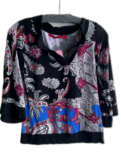 Red Size S Black & Multi Rayon Blend V Neck 1/2 Sleeve Paisley Print Knit Top Black & Multi / S