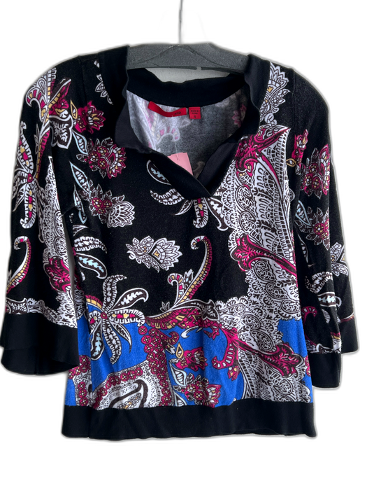 Red Size S Black & Multi Rayon Blend V Neck 1/2 Sleeve Paisley Print Knit Top Black & Multi / S