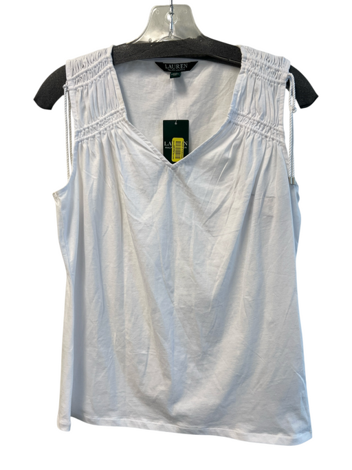 Lauren Ralph Lauren Size S/P White Cotton Sleeveless V Neck Tassel Detail Top White / S/P