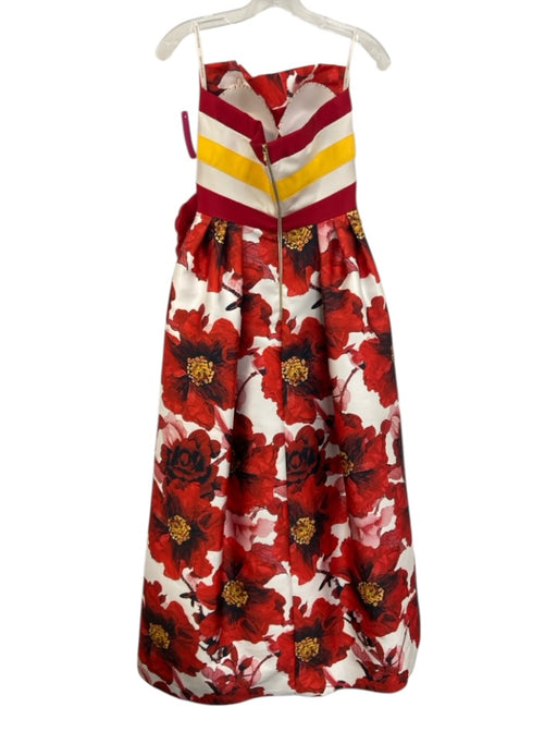 Wayne Clark Size 4 Red, Yellow, White Polyester Strapless Floral Print Gown Red, Yellow, White / 4