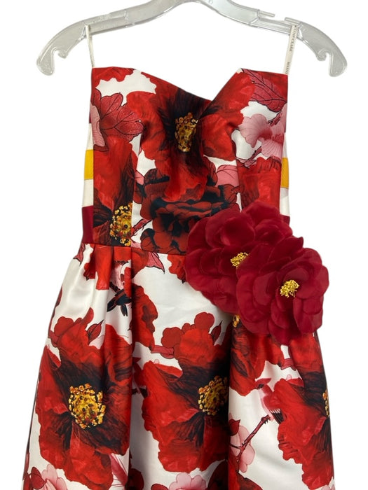 Wayne Clark Size 4 Red, Yellow, White Polyester Strapless Floral Print Gown Red, Yellow, White / 4