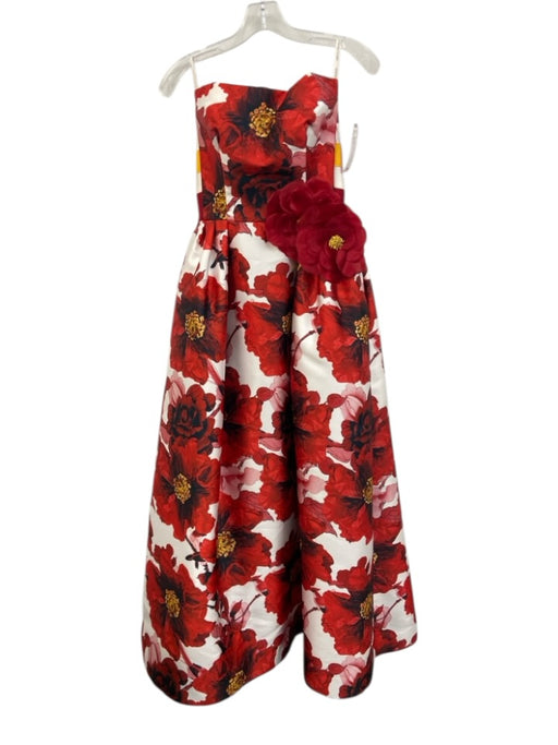 Wayne Clark Size 4 Red, Yellow, White Polyester Strapless Floral Print Gown Red, Yellow, White / 4