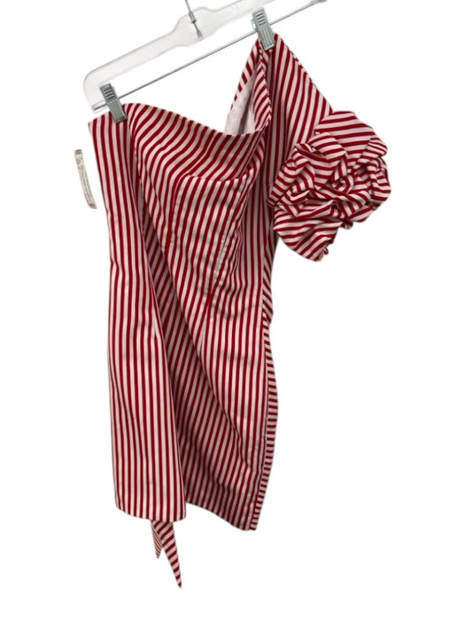 Fame and Partners Size 4 Red & White Polyester One Sleeve Stripe Mini Dress Red & White / 4