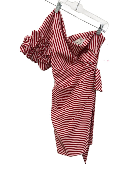 Fame and Partners Size 4 Red & White Polyester One Sleeve Stripe Mini Dress Red & White / 4