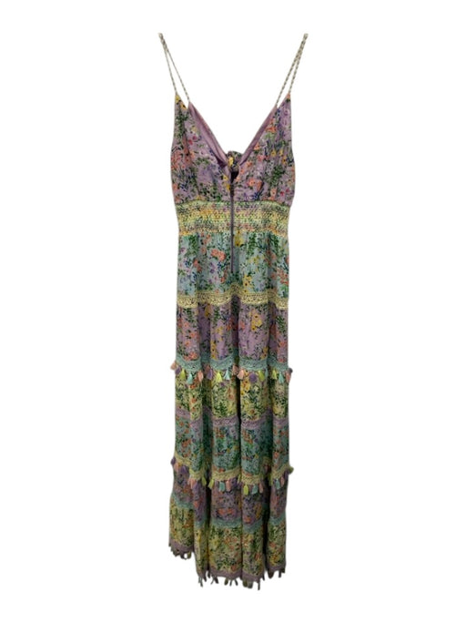 Alice + Olivia Size 2 Purple, Green, Multi Cotton Sleeveless Floral Print Dress Purple, Green, Multi / 2