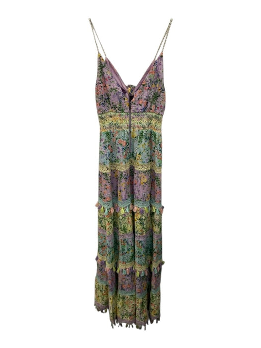 Alice + Olivia Size 2 Purple, Green, Multi Cotton Sleeveless Floral Print Dress Purple, Green, Multi / 2
