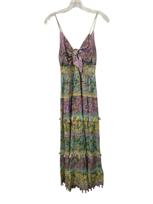 Alice + Olivia Size 2 Purple, Green, Multi Cotton Sleeveless Floral Print Dress Purple, Green, Multi / 2
