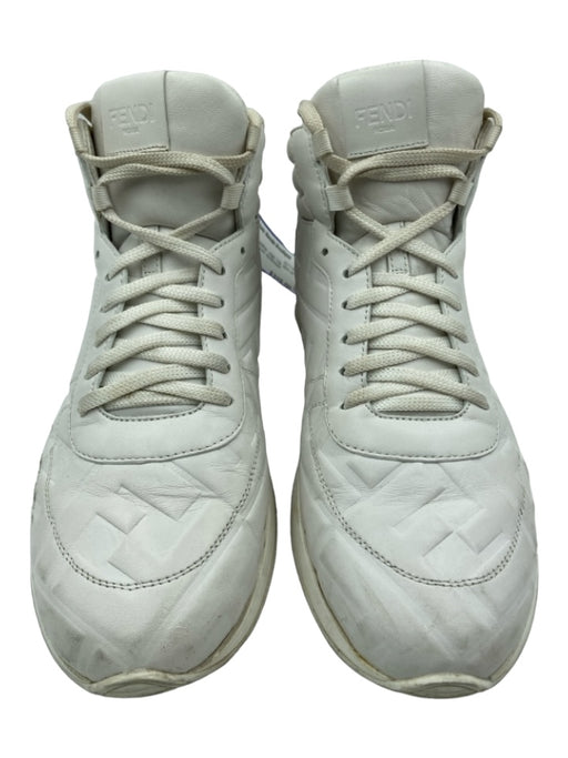 Fendi Shoe Size 37.5 White Leather High Top lace up Monogram Textured Sneakers White / 37.5