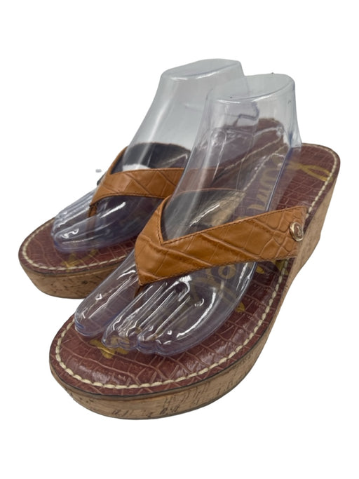 Sam Edelman Shoe Size 12 Beige & Brown Croc embossed Thong Open Heel Wedges Beige & Brown / 12
