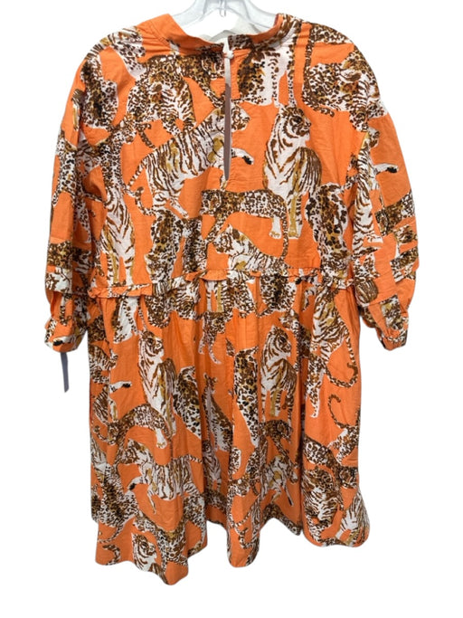 Maeve Size XL Orange & Beige Cotton Big Cat Print V Neck Short Puff Sleeve Dress Orange & Beige / XL