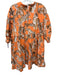 Maeve Size XL Orange & Beige Cotton Big Cat Print V Neck Short Puff Sleeve Dress Orange & Beige / XL