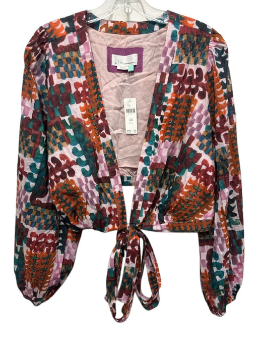 By Anthropologie Size 18 Purple & Multi Cotton Brushstroke Print Wrap Skirt Set Purple & Multi / 18