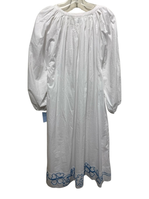Lake Size XL White & Blue Cotton Blend Button Front Embroidered Detail Dress White & Blue / XL