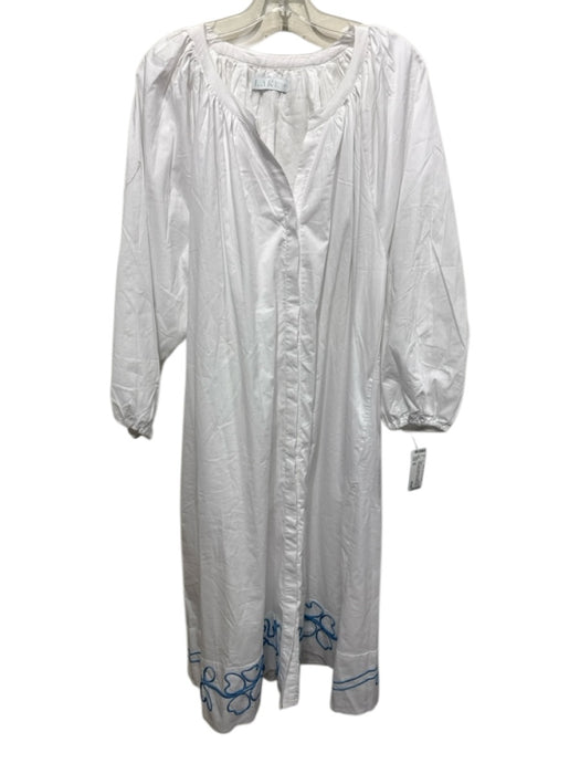 Lake Size XL White & Blue Cotton Blend Button Front Embroidered Detail Dress White & Blue / XL