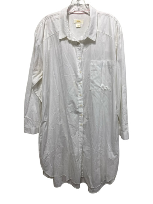 Maeve Size XL White Cotton Collared Button Front Long Sleeve Shirt Dress White / XL