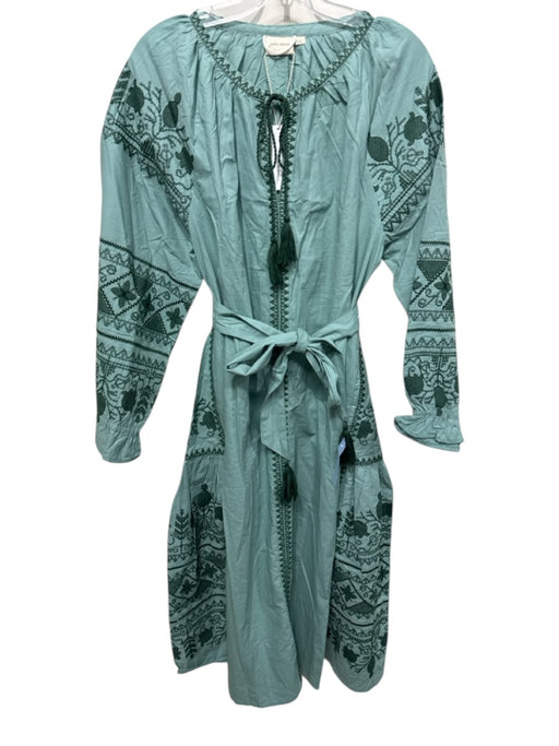 Julia Amory Size XXL Pale Green Cotton Embroidered Long Balloon Sleeve Dress Pale Green / XXL