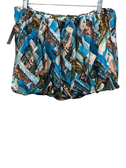 Maeve Size Large Blue & Multi Viscose Postcard Print Elastic Waist Bubble Skirt Blue & Multi / Large