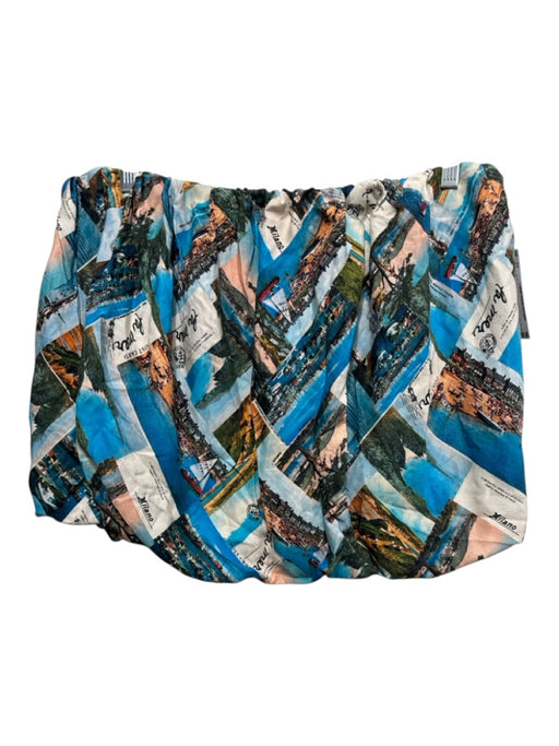 Maeve Size Large Blue & Multi Viscose Postcard Print Elastic Waist Bubble Skirt Blue & Multi / Large