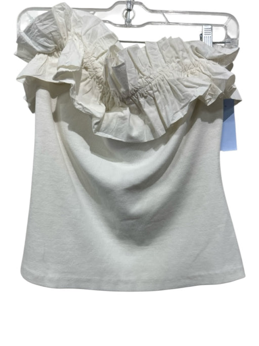Maeve Size Large Cream White Cotton Blend Knit Ruffle Detail Strapless Tube Top Cream White / Large
