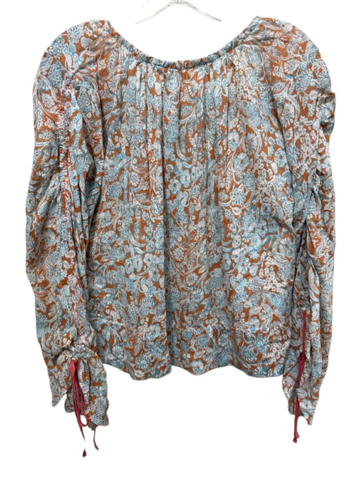 By Anthropologie Size M Orange, White & Blue Cotton Floral Paisley U Neck Top Orange, White & Blue / M