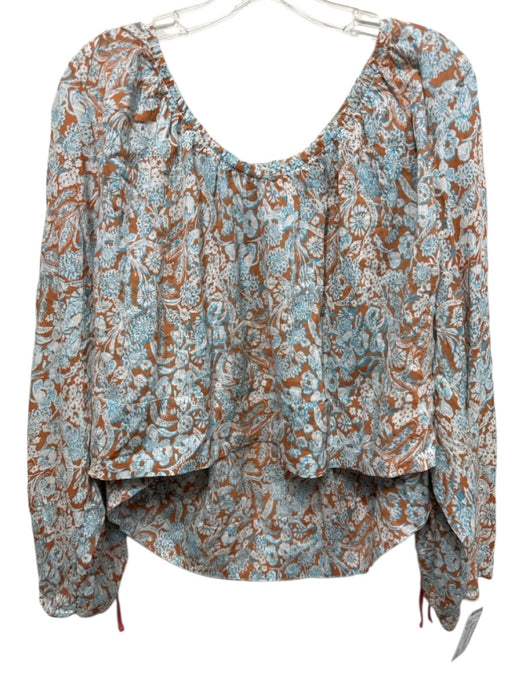 By Anthropologie Size M Orange, White & Blue Cotton Floral Paisley U Neck Top Orange, White & Blue / M