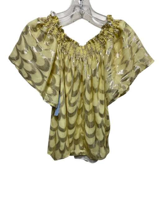 Delfi Collective Size L Yellow & Gold Silk Metallic Thread Off Shoulder Top Yellow & Gold / L