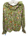 By Anthropologie Size XL Green & Multi Cotton Floral Wide Neck Ruffle Top Green & Multi / XL