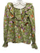 By Anthropologie Size XL Green & Multi Cotton Floral Wide Neck Ruffle Top Green & Multi / XL