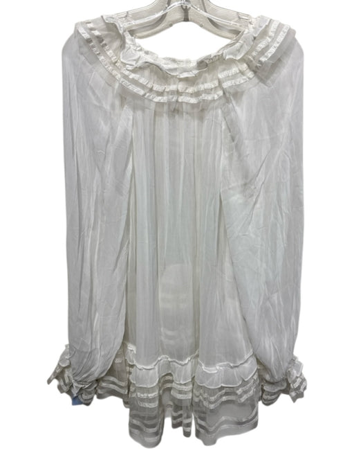 By Anthropologie Size L White Viscose Mesh Overlay Ruffle Details Semi Sheer Top White / L