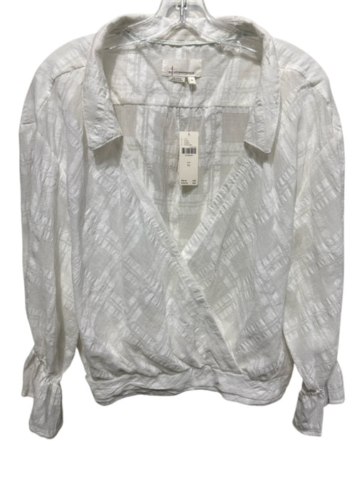 By Anthropologie Size XL White Cotton Blend Collared Long Balloon Sleeve Top White / XL