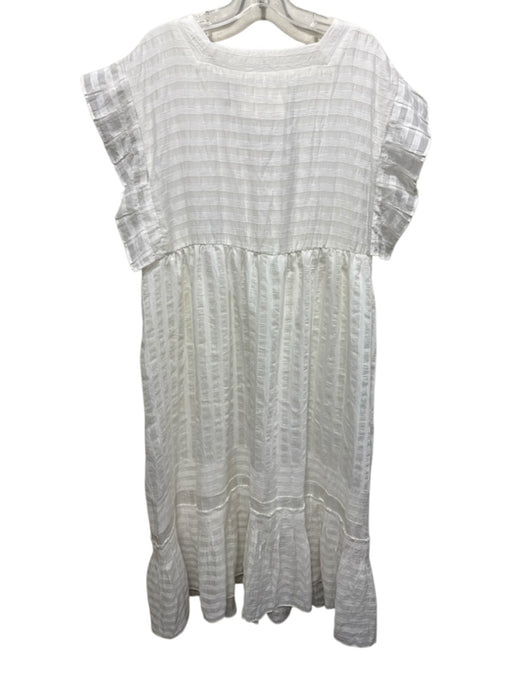 By Anthropologie Size XL White Viscose Blend V Neck Sleeveless Midi Dress White / XL