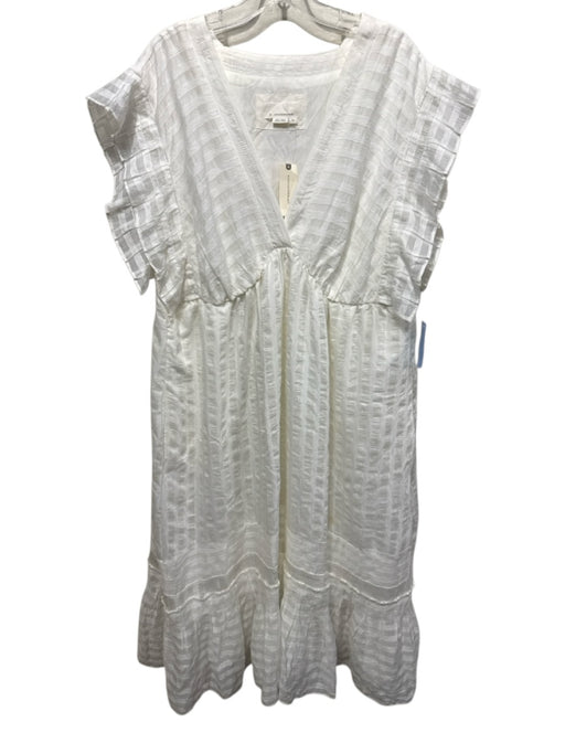 By Anthropologie Size XL White Viscose Blend V Neck Sleeveless Midi Dress White / XL