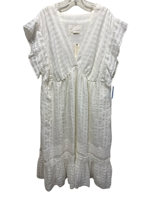 By Anthropologie Size XL White Viscose Blend V Neck Sleeveless Midi Dress White / XL